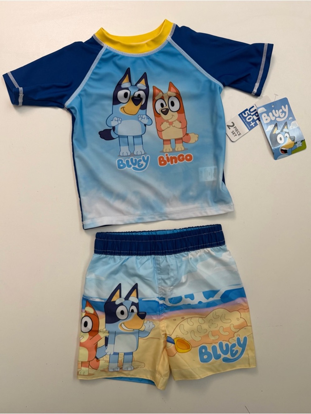 Bluey Rash Guard Swim Shorts Top 50+ UPF Travel Beach Pool Set 2 Kids 18 Month